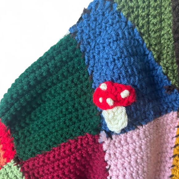 Handmade Crochet Granny Square Patchwork Cardigan Colorful Boho Sweater M - Picture 7 of 8